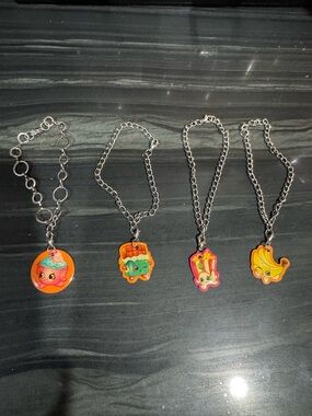Shopkins Silver Chain Charm Necklaces with Orange, Pink, Yellow, Green Bracelets